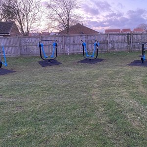 Outdoor Gym: (Left to Right) Skier, 2 x Space Walker & Pedal Cycle, Recreation Ground, Seamer