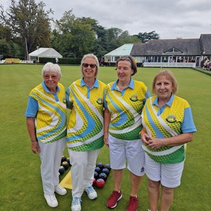 Herefordshire Ladies Senior Fours at Bowls England National Finals L-R: Pat Farmer, Mandie Complin, Anne Napper, Janis Jones