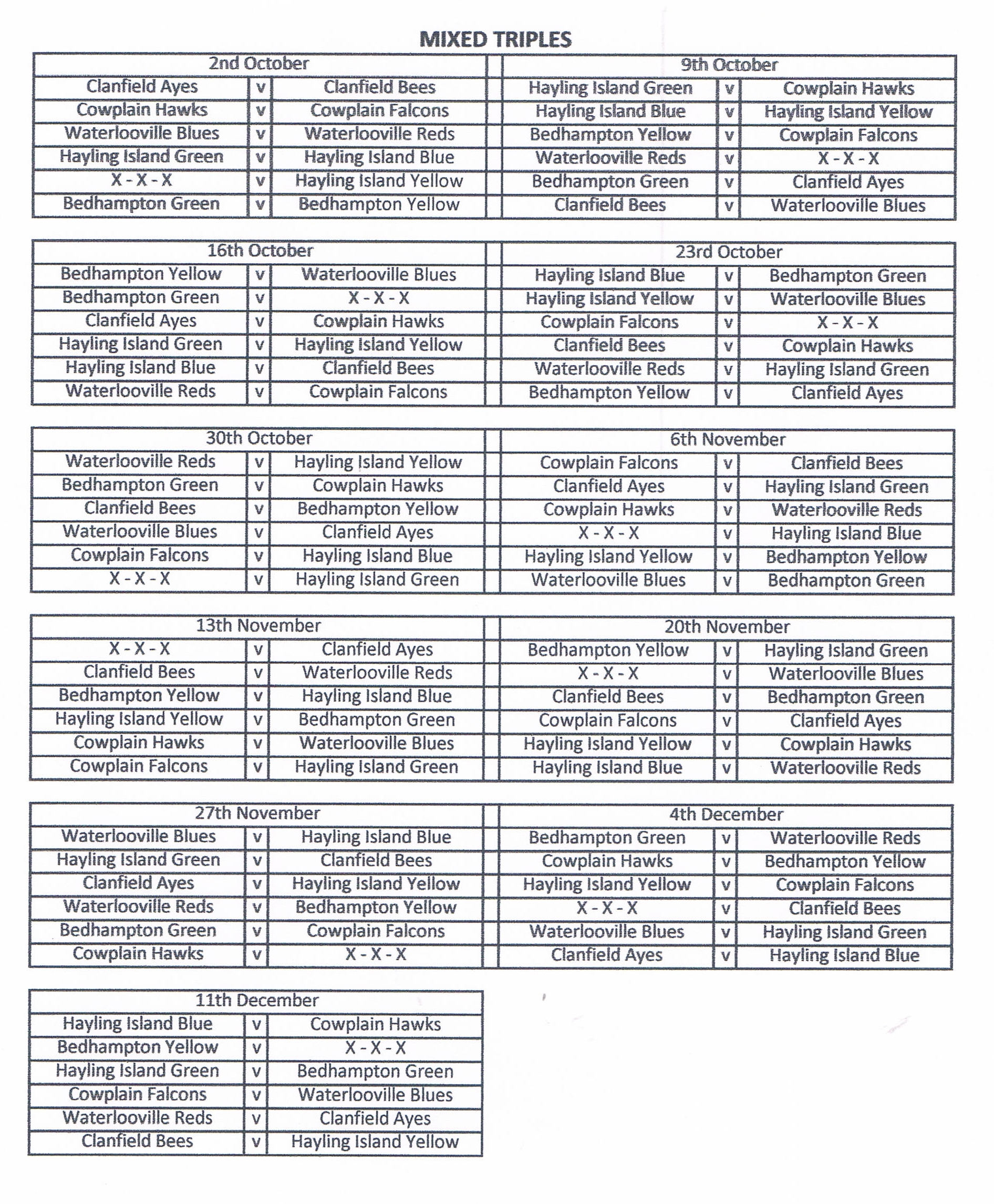 Hayling Island Bowls Club Match Info
