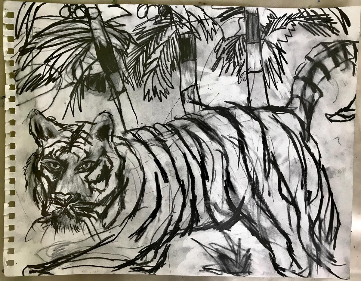 Tiger with palms. Sketchbook series. 2018 Tiger with palms. Sketchbook series. 2018