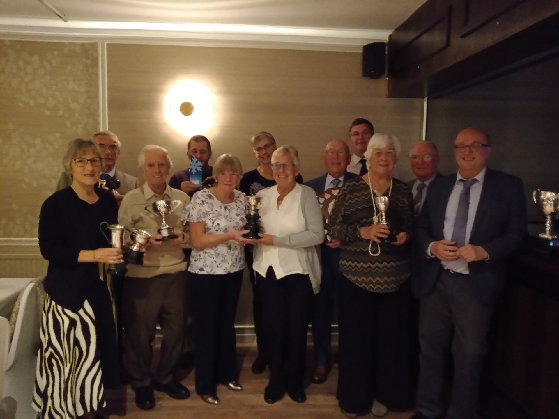 Trophy winners (L to R) Colleen Laker, Roy Hosmer, Mick Boddington, Jonny Abbott, Jo Abbott, Liz Dyer, Jenny Johnson, Dave Edwards, Jack Warner, Annette Oliver, John Mitchell & Richard Lambert.