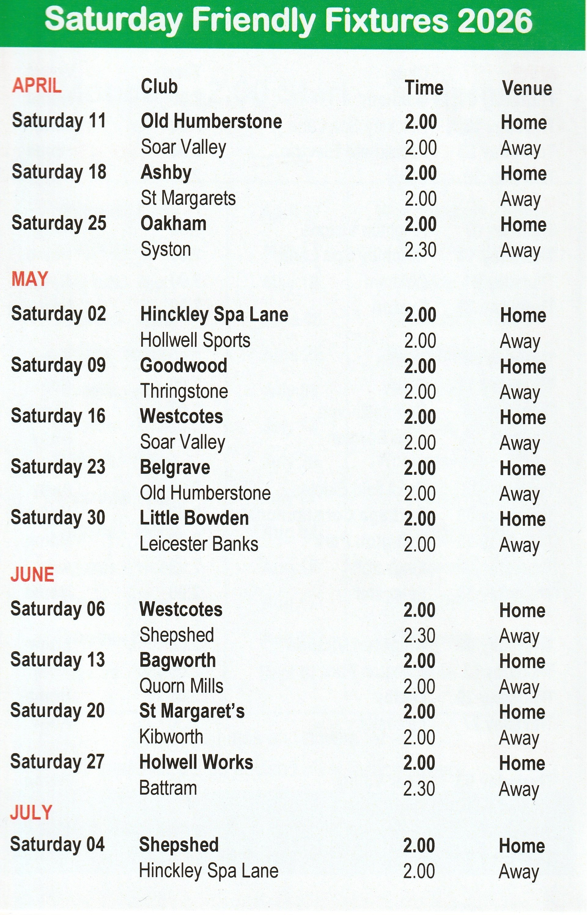 Birstall Bowling Club Mens Fixtures