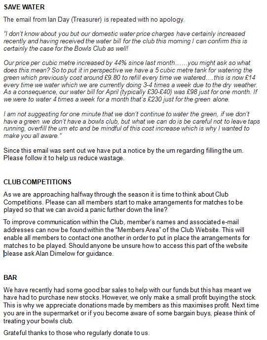 Sutton Bonington Bowls Club Club Newsletters