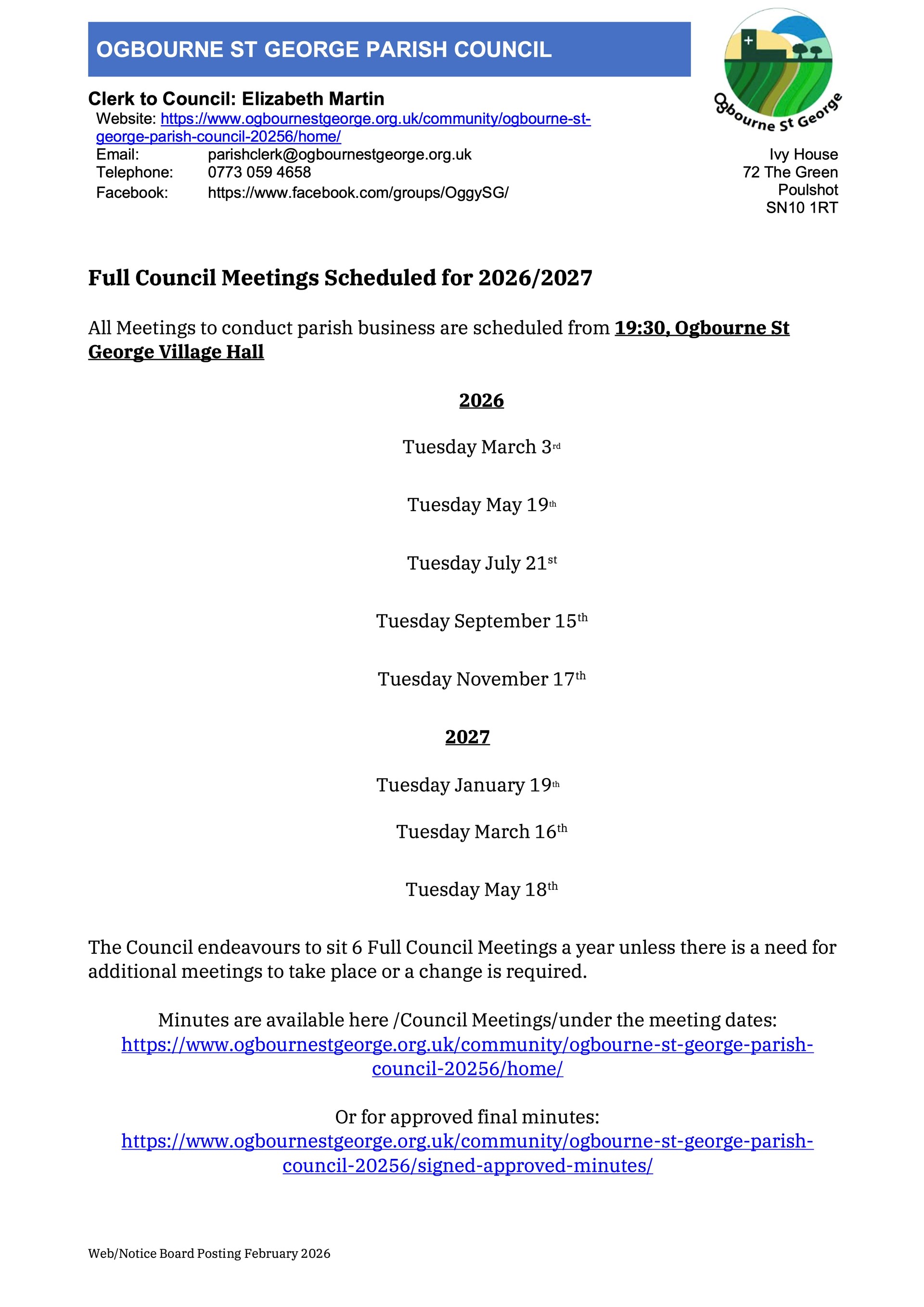 2026-2027 Full Council Meetings