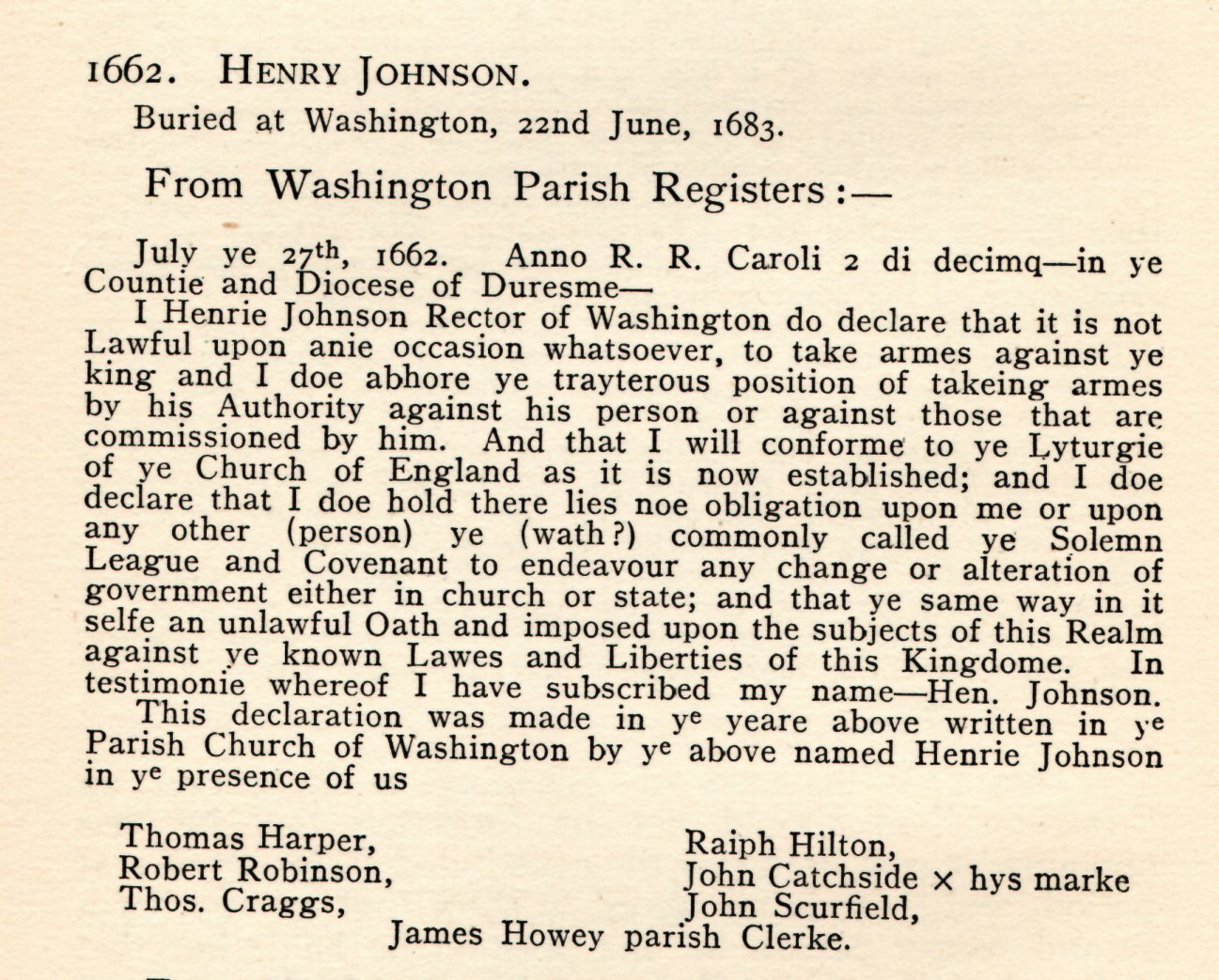 Washington History Society Hearth Tax 1666 and 1674