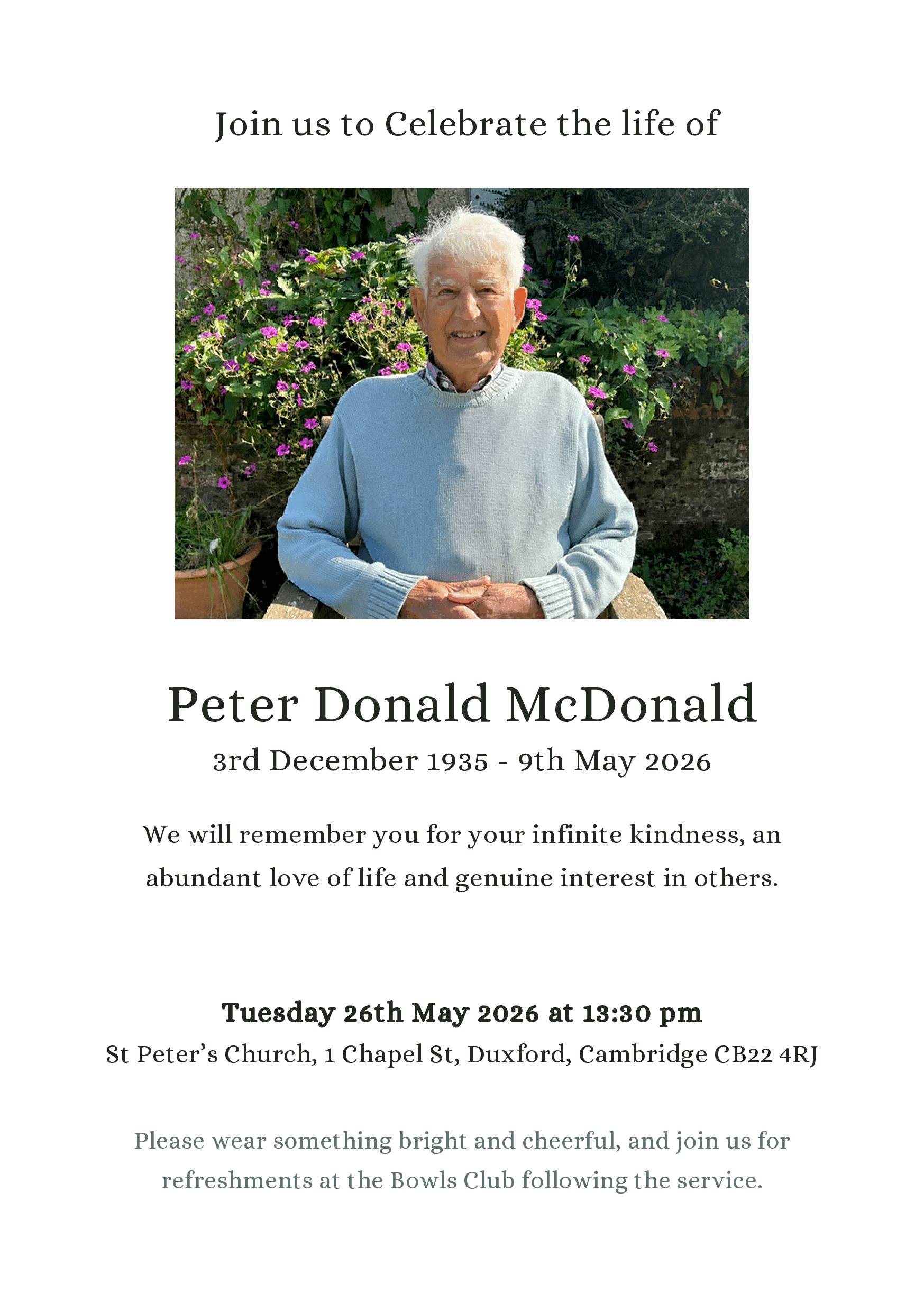 An invitation from Peter's family