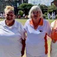 EBF Championships: From the right - Elaine Upton, Viv Hempsell, Helen Tilley and their Suffolk opponents and President before the final.