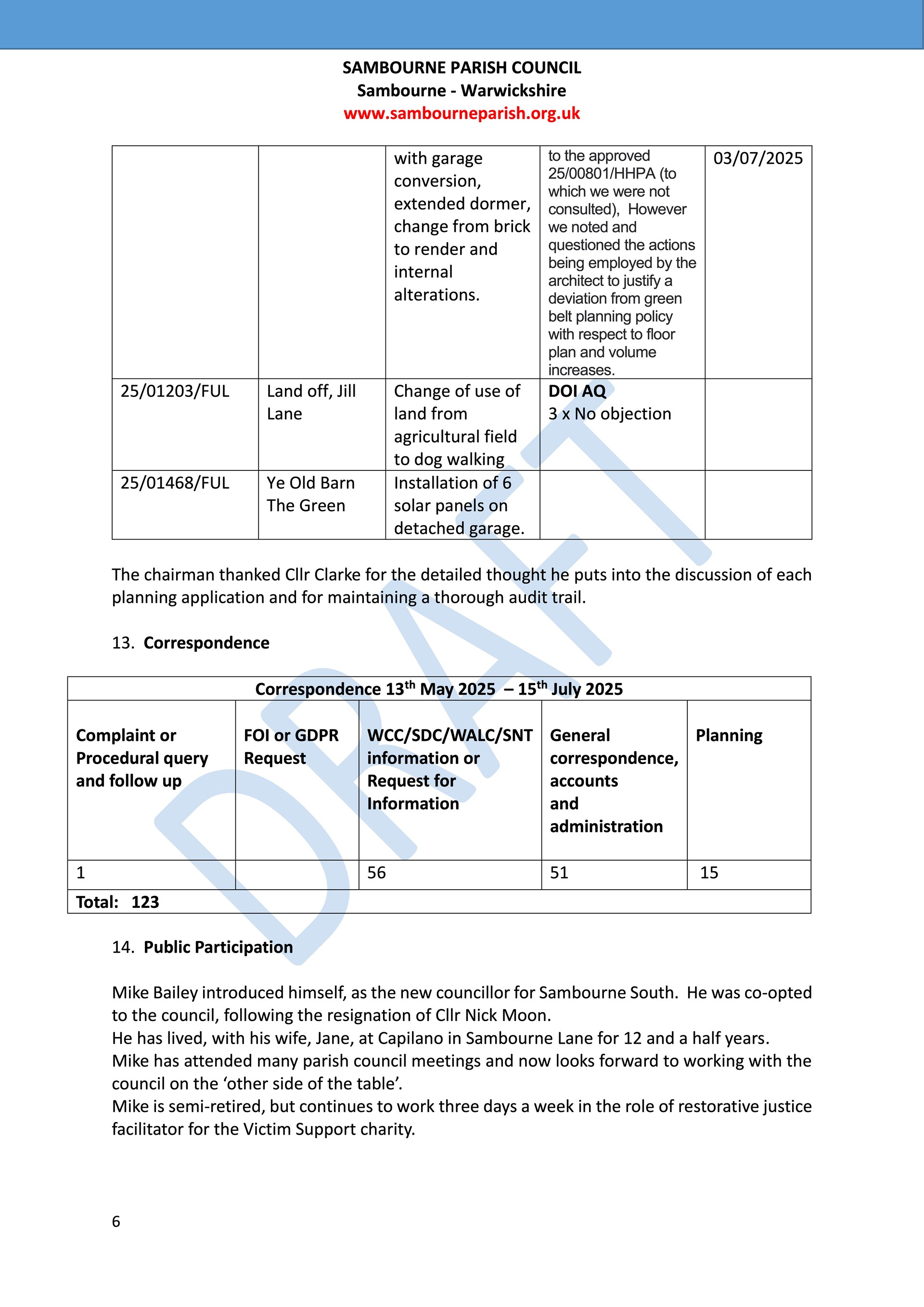 Sambourne Parish Council July 2019 to present Sambourne Parish Council July 2019 to present