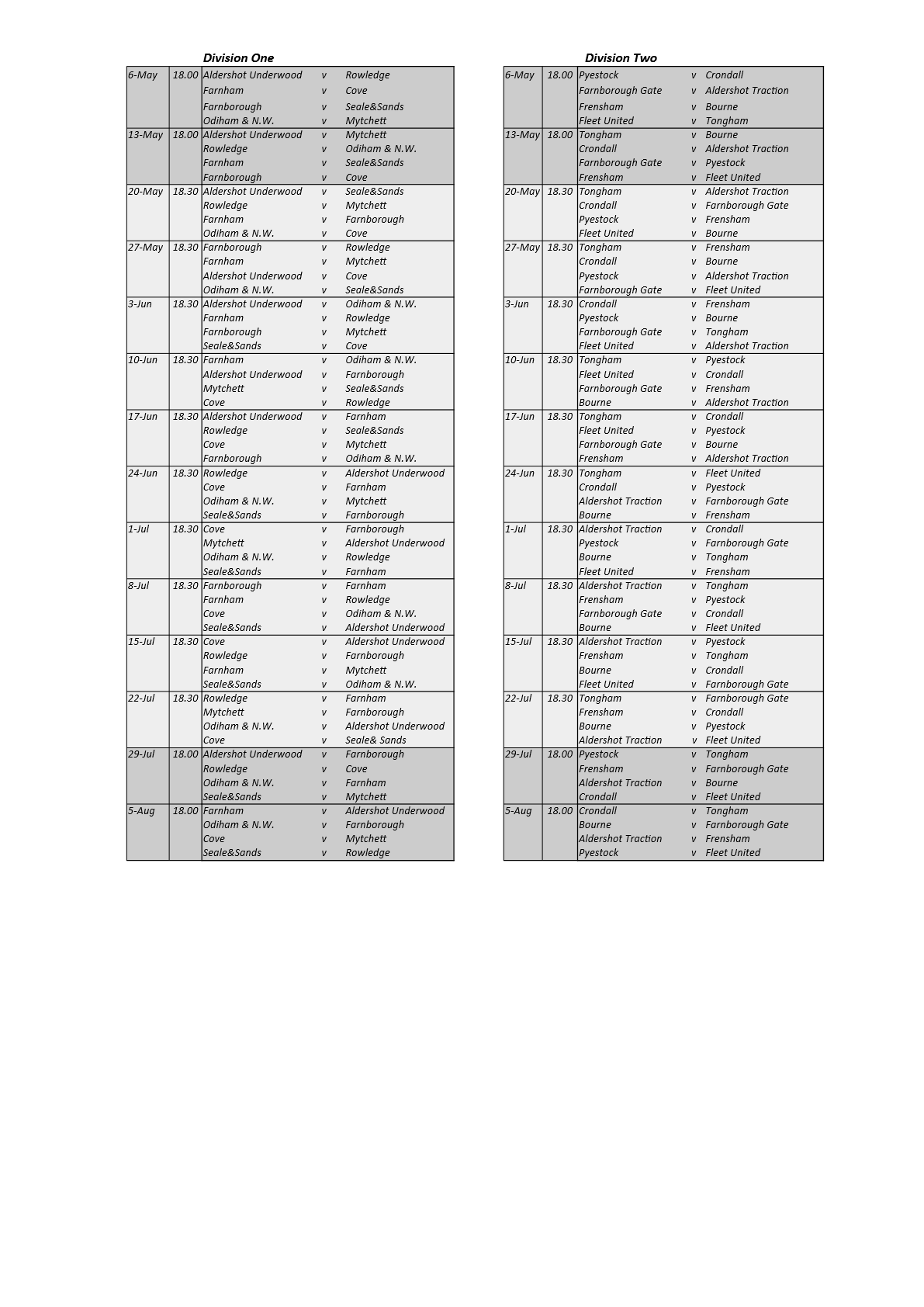  Farnham&District Bowling Association  Fixtures 2025