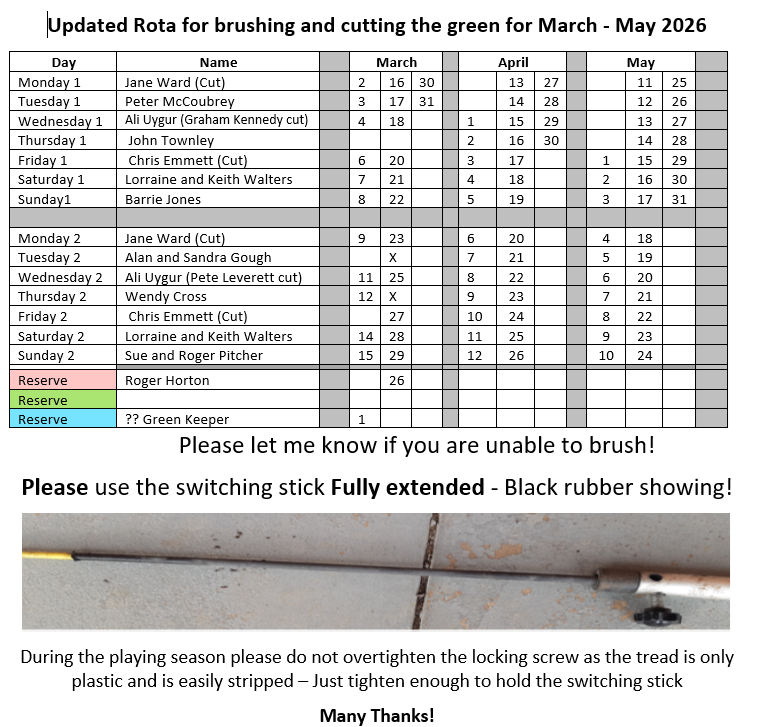 Shiplake Village Bowling Club Green Care Rota
