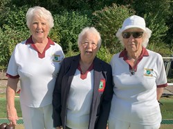 Ladies Pairs Champions 2025 Margaret Knight & Doreen Richards with Brenda Webb Vice President
