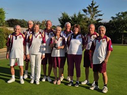 2026 Drawn Fours Finalists L-R: Chris Emmett, Dave Bullock, Lorraine Walters, John Townley, Club Captain Wendy Cross, Pete Leverett, Heather Fay, Keith Walters, Martin Hedges