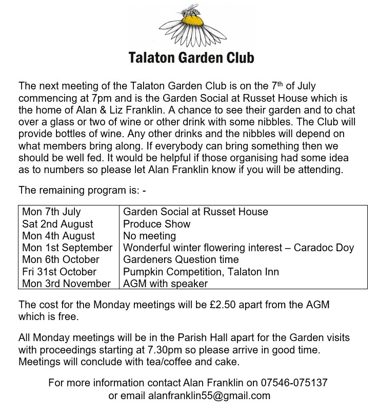 Talaton Parish Hall Talaton Garden Club
