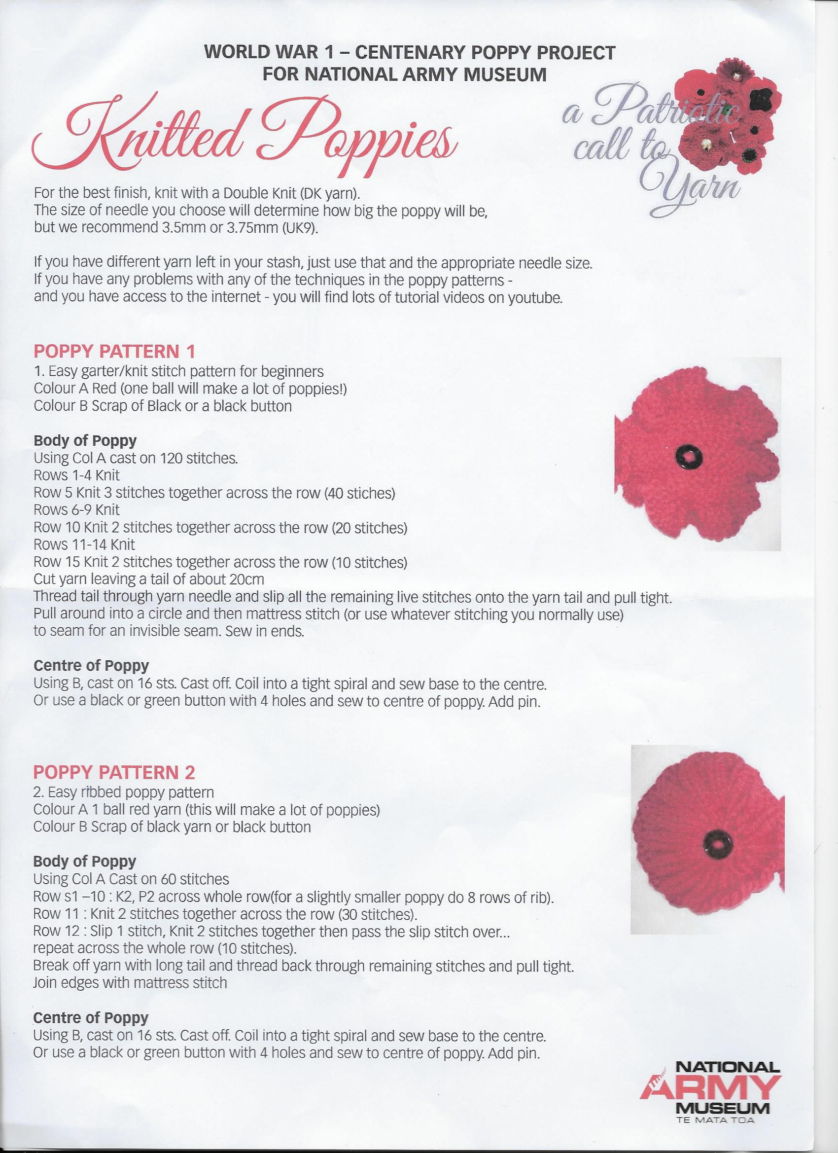 Knitted Poppies - pattern