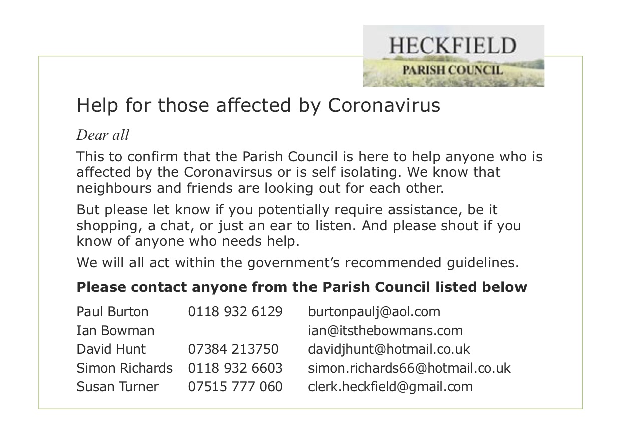 Parish of Heckfield COVID-19 Parish of Heckfield COVID-19