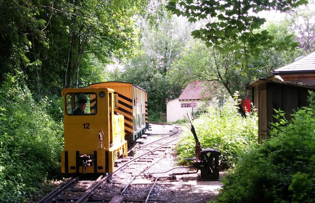 train approaching Amberley station at the Museum train approaching Amberley station at the Museum