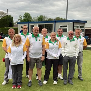 Wittering, narrowly beaten at Ketton Kestrels on May 6. From the left: (back row) Dean Wilkinson, Bunny Warren, Glenn Willoughby, Ally McNaughton, John Hare; (front) Mitch Willoughby, Bob Warren, Hannah Willoughby, Dave Burton