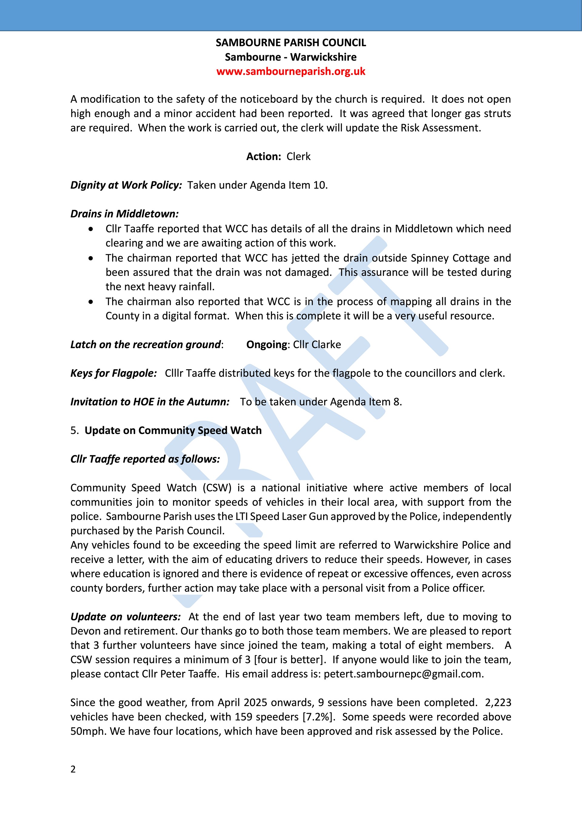 Sambourne Parish Council July 2019 to present Sambourne Parish Council July 2019 to present