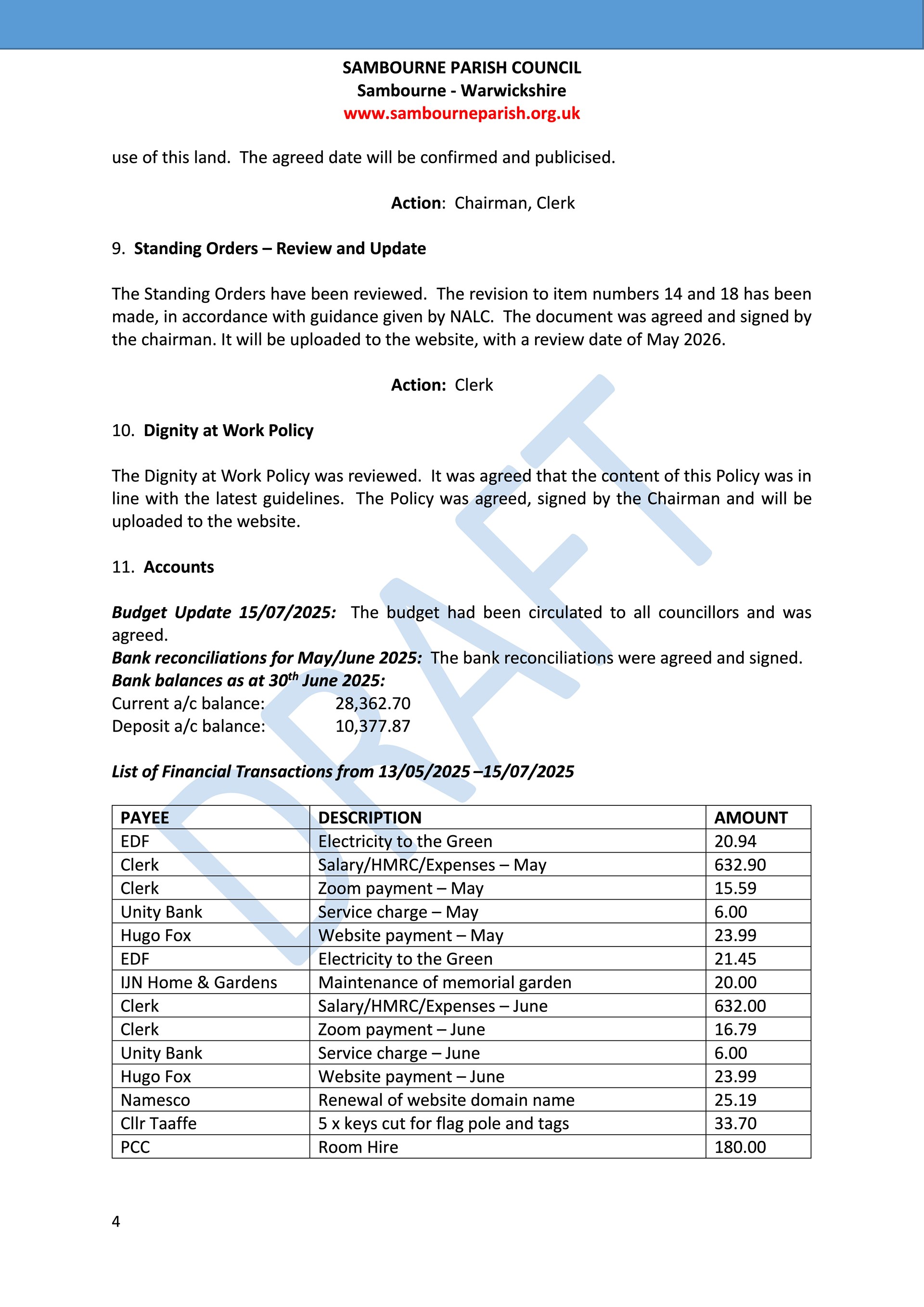Sambourne Parish Council July 2019 to present Sambourne Parish Council July 2019 to present