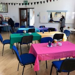 Tables for tea in the hall