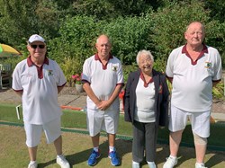 Mens SIngles Finalists 2025 - Paul Doggett Tony Wall (Marker) Brenda Webb Vice President  Mike Frank