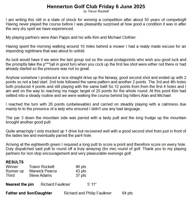 Bracknell Cavaliers Golf Society Hennerton Fri 6 June 2025