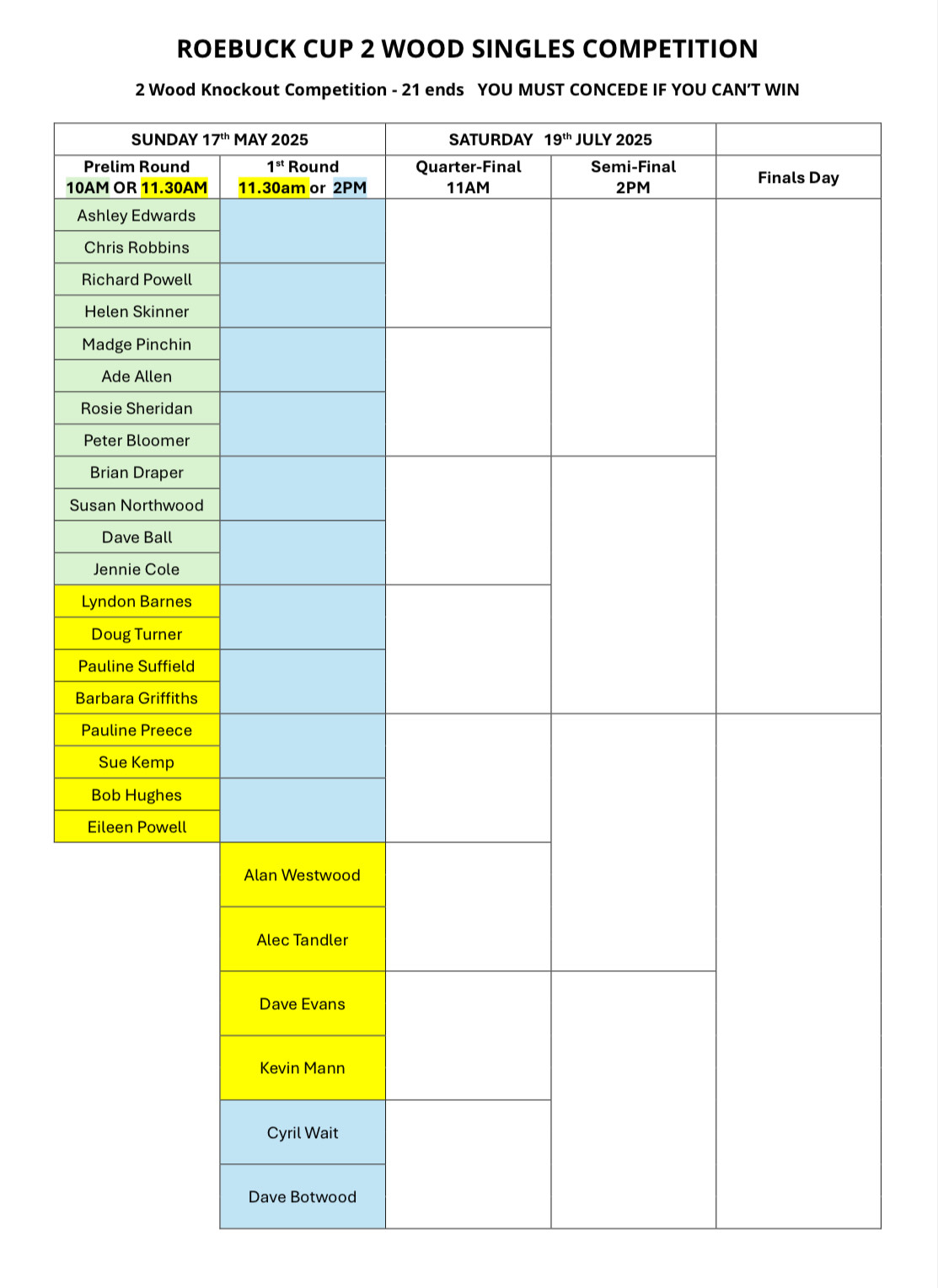 Brimfield and Little Hereford Bowling Club Draw for competitions