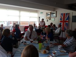 Friendly v Oakham 13th June 2016 celebrating HM Queen's 90th birthday. Red White and Blue