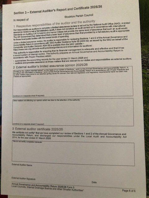 Stockton Parish Council AGAR 2025-26