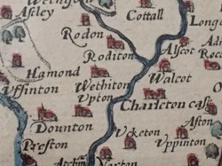 Close up of a map at Benthall Hall with interesting spelling