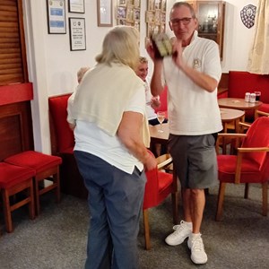 James receiving team shield from Sue on behalf of Tornadoes