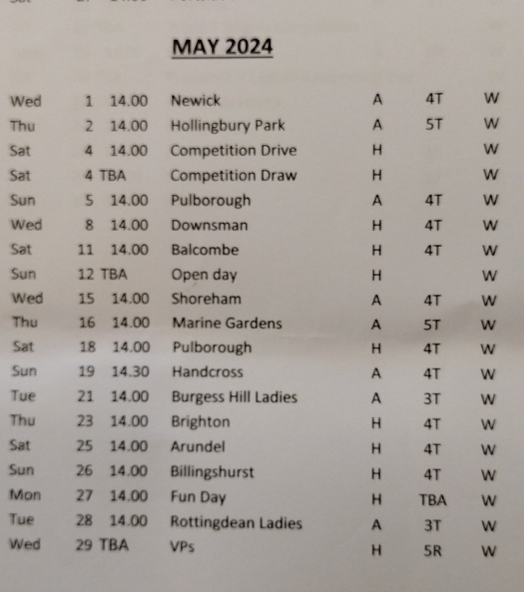 Henfield Bowling Club Fixtures - May 2023