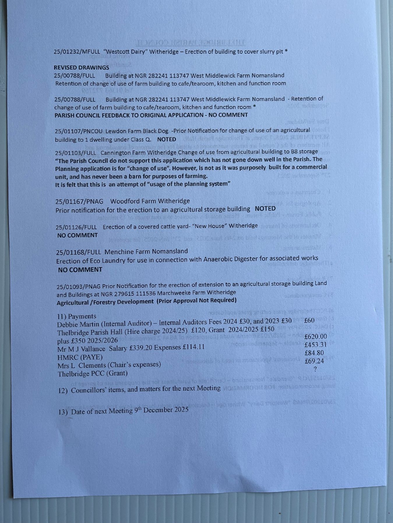 Thelbridge Parish Council 30th September 2025 Agenda