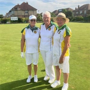 Dawn Coulter, Jenny Turrell & Ladies Captain Carol McIldoon posing after winning the Southampton & District ladies Triples Crown Trophy. Missing from the photo was Ann Milne who was replaced in the day by Jenny