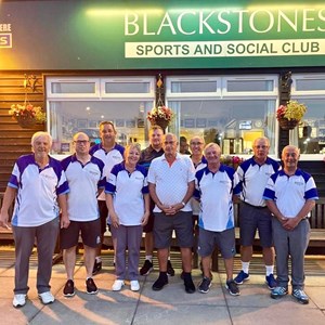 Saturday 13th August - The victorious Blackstones D team: from the left - Sam Downs, Wayne Morris, Jon Earl, Rita Downs, Darren Middleton, Pete Linnell (captain), Peter Bagshaw, Dusty Miller, Mal Smith, Darren Russell