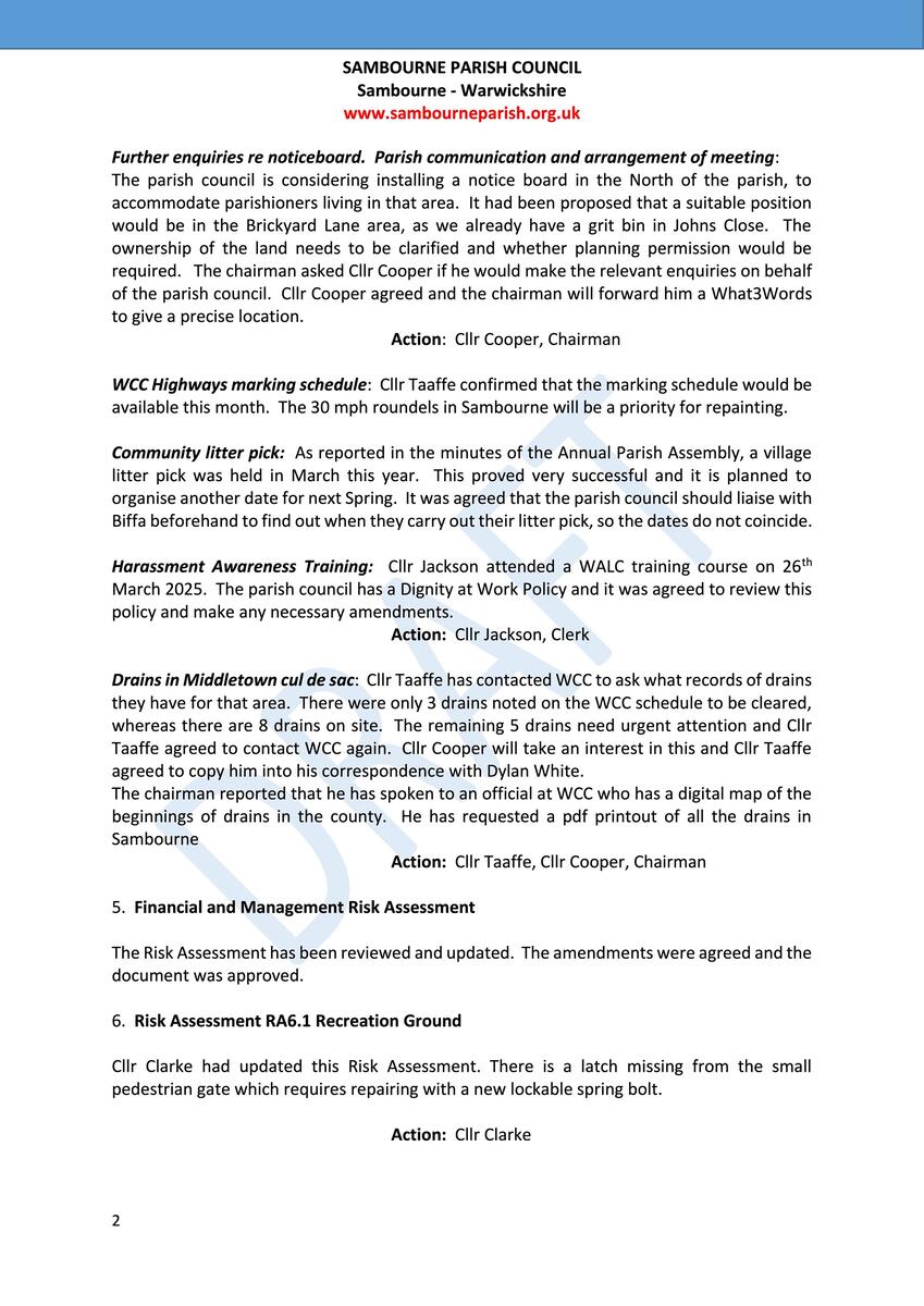 Sambourne Parish Council July 2019 to present Sambourne Parish Council July 2019 to present