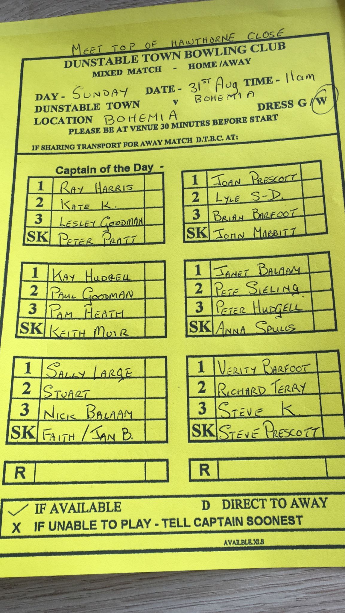 31/08/25 Meet top of Close 11.00am Whites