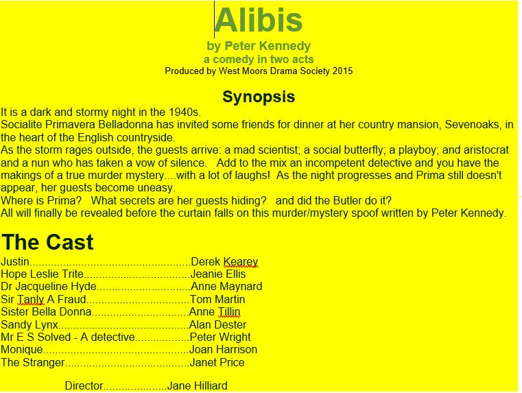 West Moors Drama Society Alibis