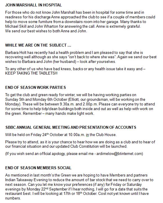 Sutton Bonington Bowls Club Club Newsletters