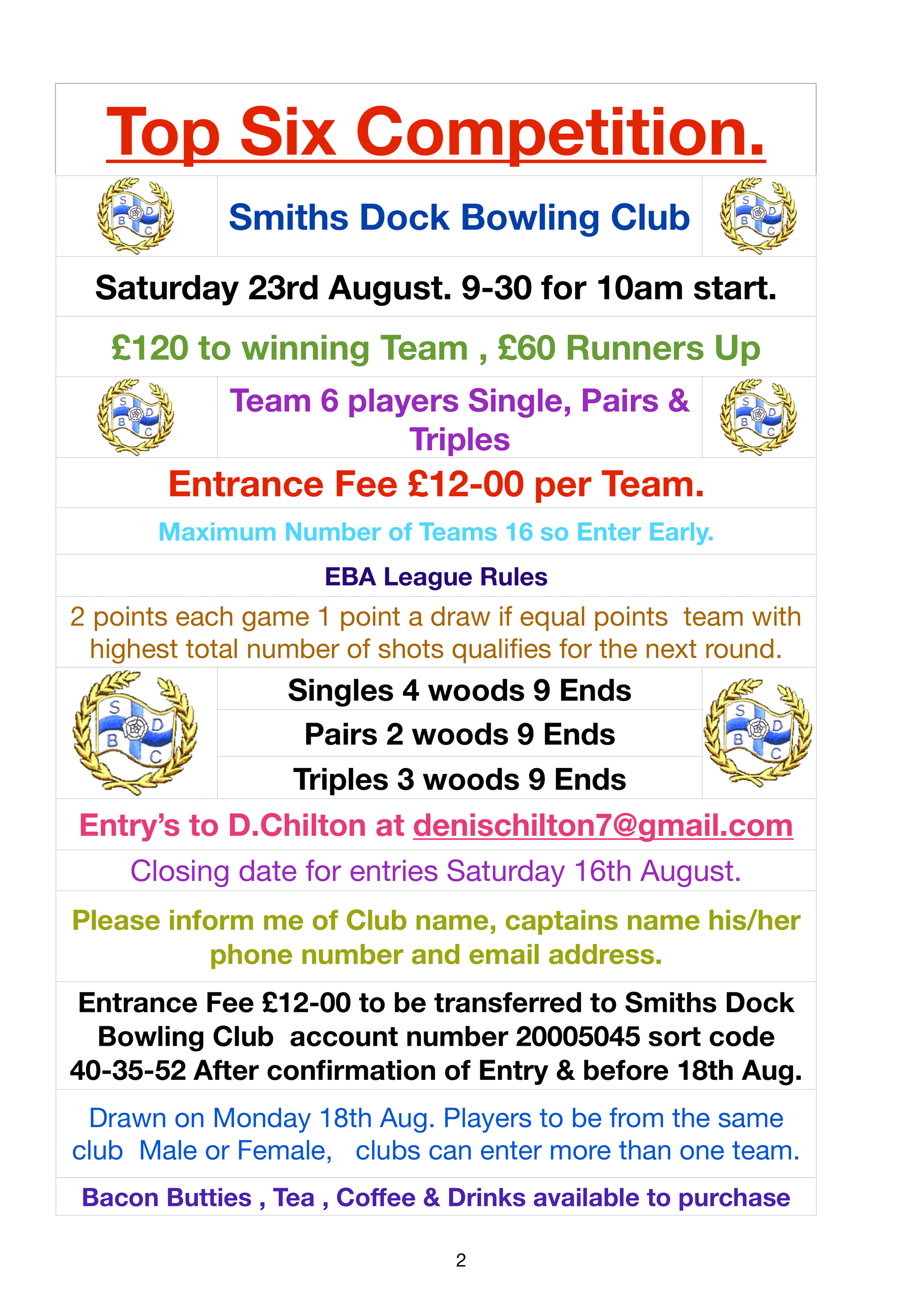 Smiths Dock Bowling Club Club Calendar 2025 Smiths Dock Bowling Club Club Calendar 2025
