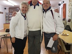 Gail Allan & Malcolm Richardson winners of the Club Floodlit Competition with Colin McDonald (Sponsor)