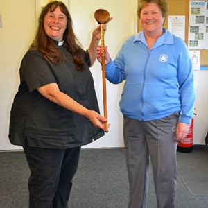 Wooden Spoon presented to Janet Godfrey