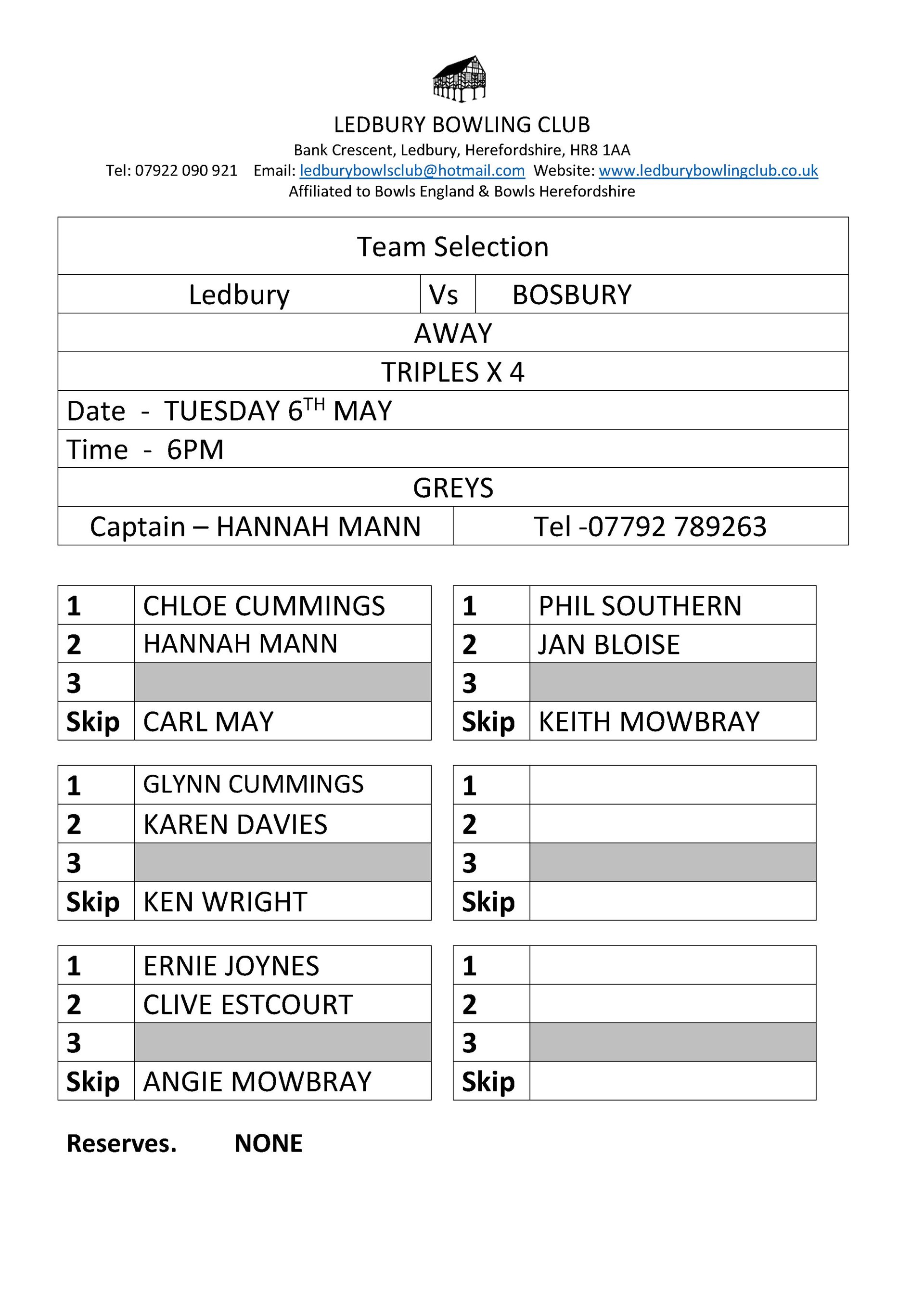 Ledbury Bowling Club Bosbury 6th May