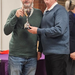 Jonny & Richard receiving Stamford League Pairs Trophy 2023