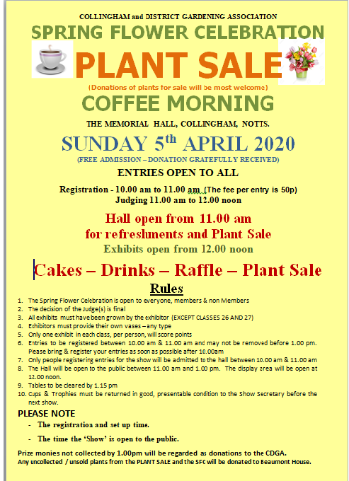 Collingham and District Gardening Association Spring Flower Celebration - 2020