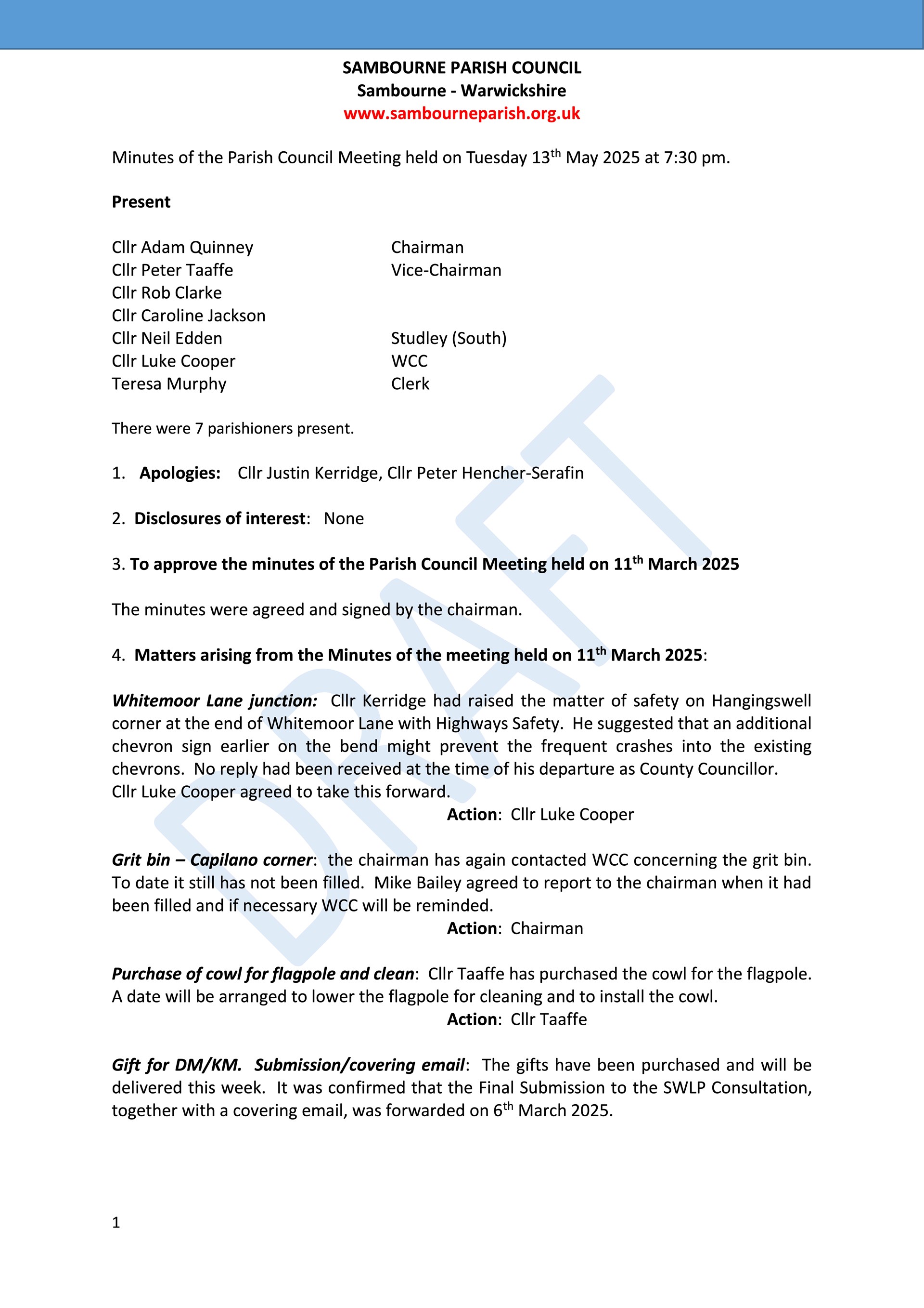Sambourne Parish Council July 2019 to present Sambourne Parish Council July 2019 to present