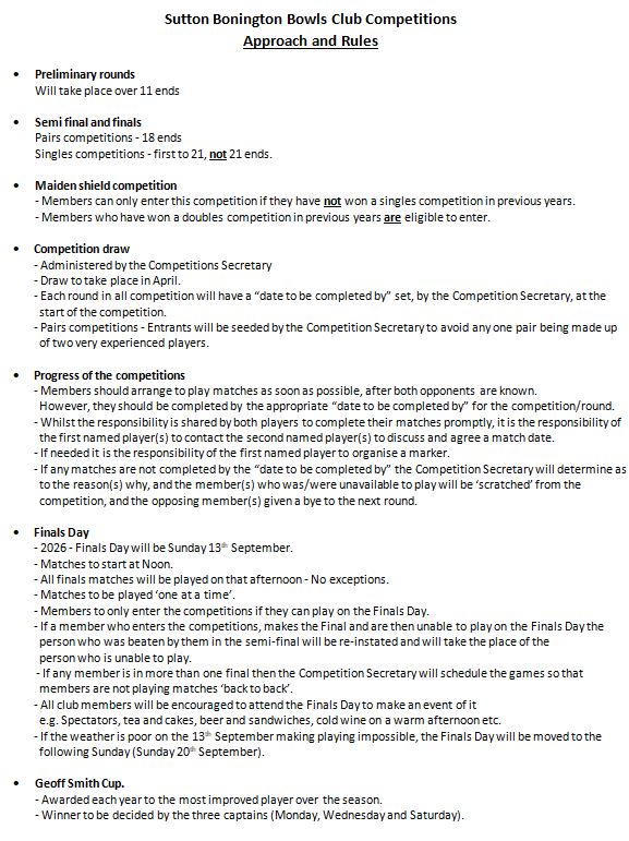 Sutton Bonington Bowls Club Club Competitions - Approach and Rules
