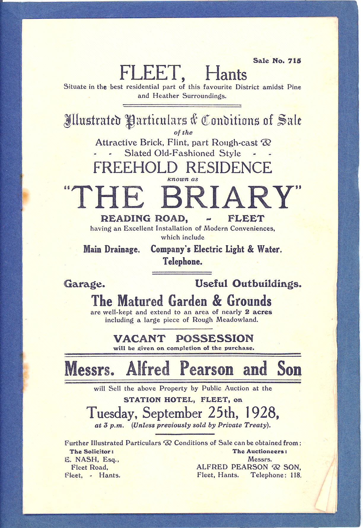 Sale particulars 1928 The Briary, demolished 2020