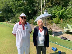 Handicap Singles 2025 Runner up Paul Doggett with Brenda Webb Vice President