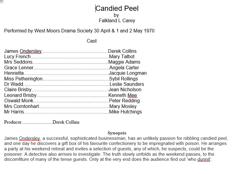 West Moors Drama Society Candied Peel